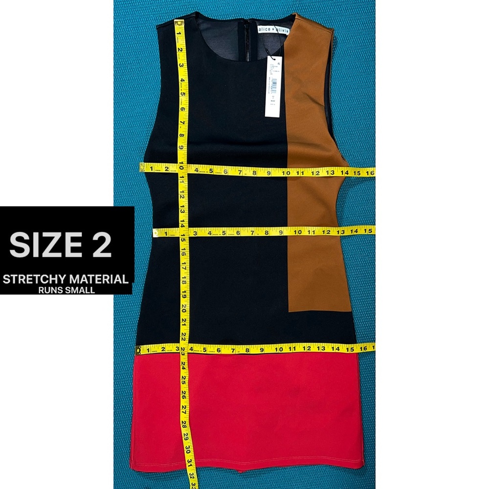 Alice + Olivia Wynell Black Red Brown Multicolored Colorblock Fitted Mini Dress - Picture 8 of 16